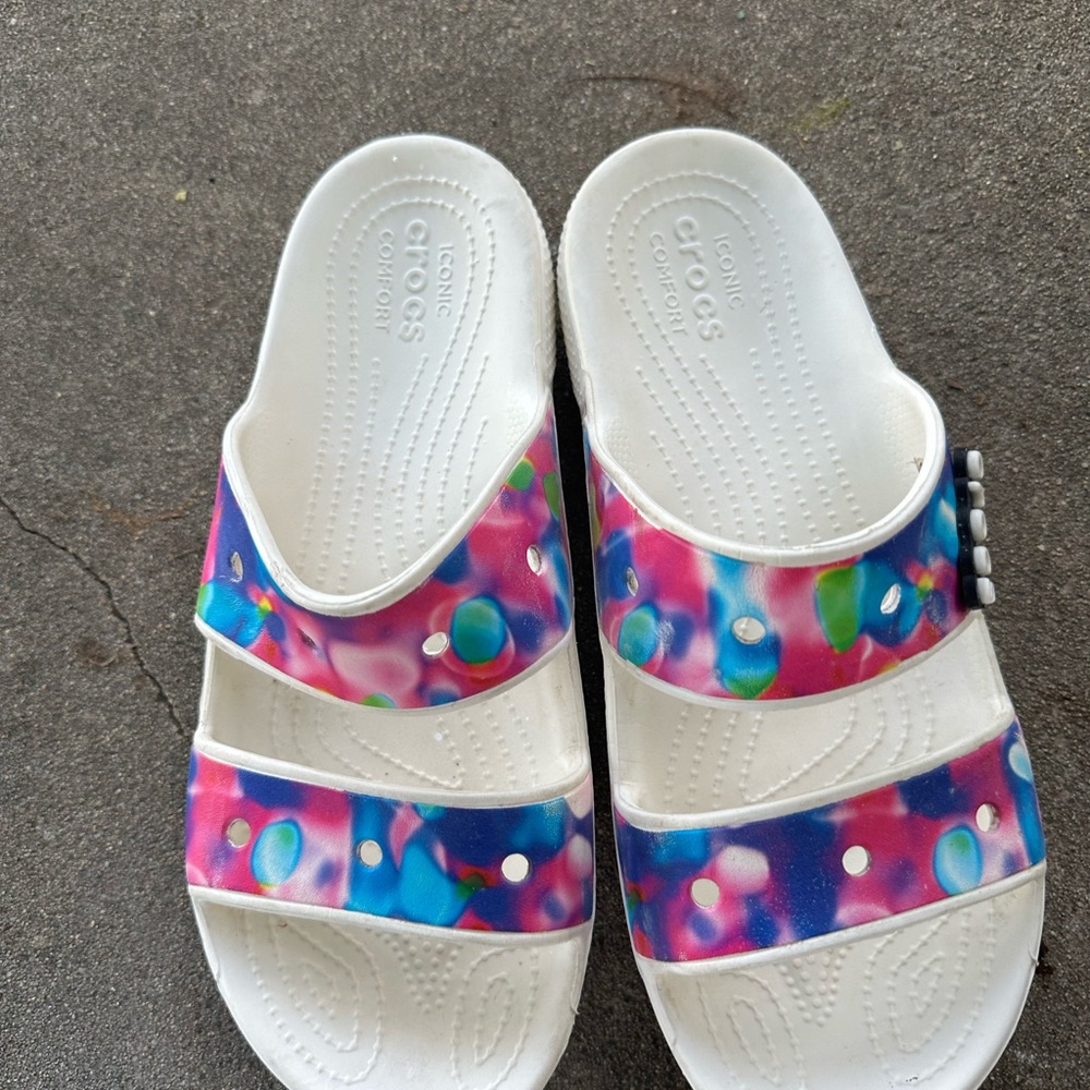 Crocs Classic Out of This World Sandal Mens Sz 10 Women’s 12 Tie-Dye White Slide